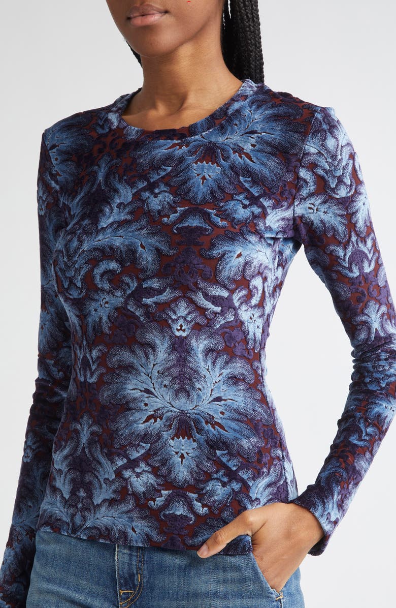 Etro Paisley Burnout Jersey Top, Alternate, color, Multicolor Blue Base