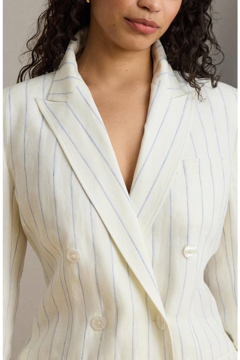 Stripe Double Breasted Linen Blazer, Alternate, color, WHITE/ BLUE MULTI