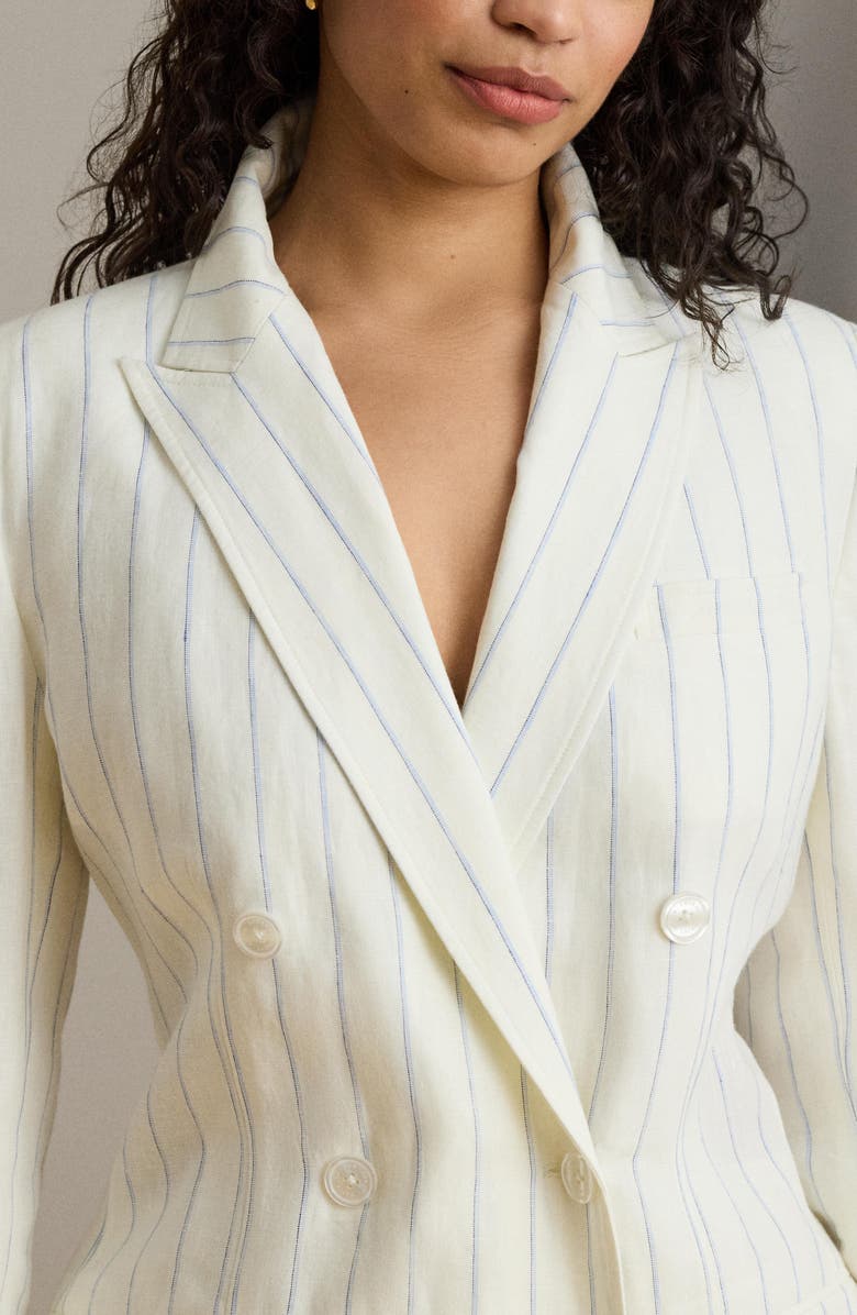 Lauren Ralph Lauren Stripe Double Breasted Linen Blazer, Alternate, color, White/ Blue Multi