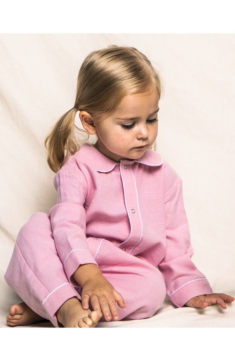 Petite Plume Cambridge Flannel Romper, Alternate, color, Pink