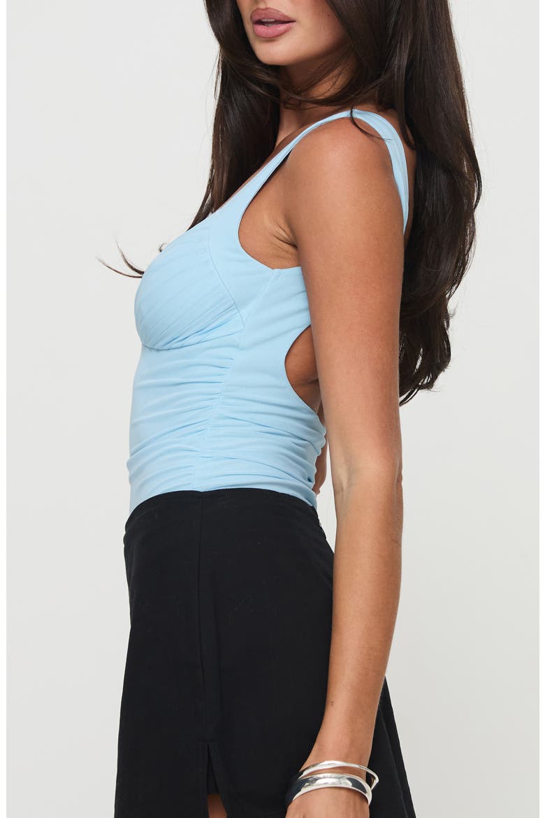 Morgane Ruched Mesh Bodysuit, Alternate, color, BLUE