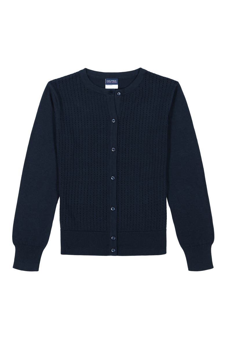 Kids' Pointelle Cardigan, Main, color, NAVY