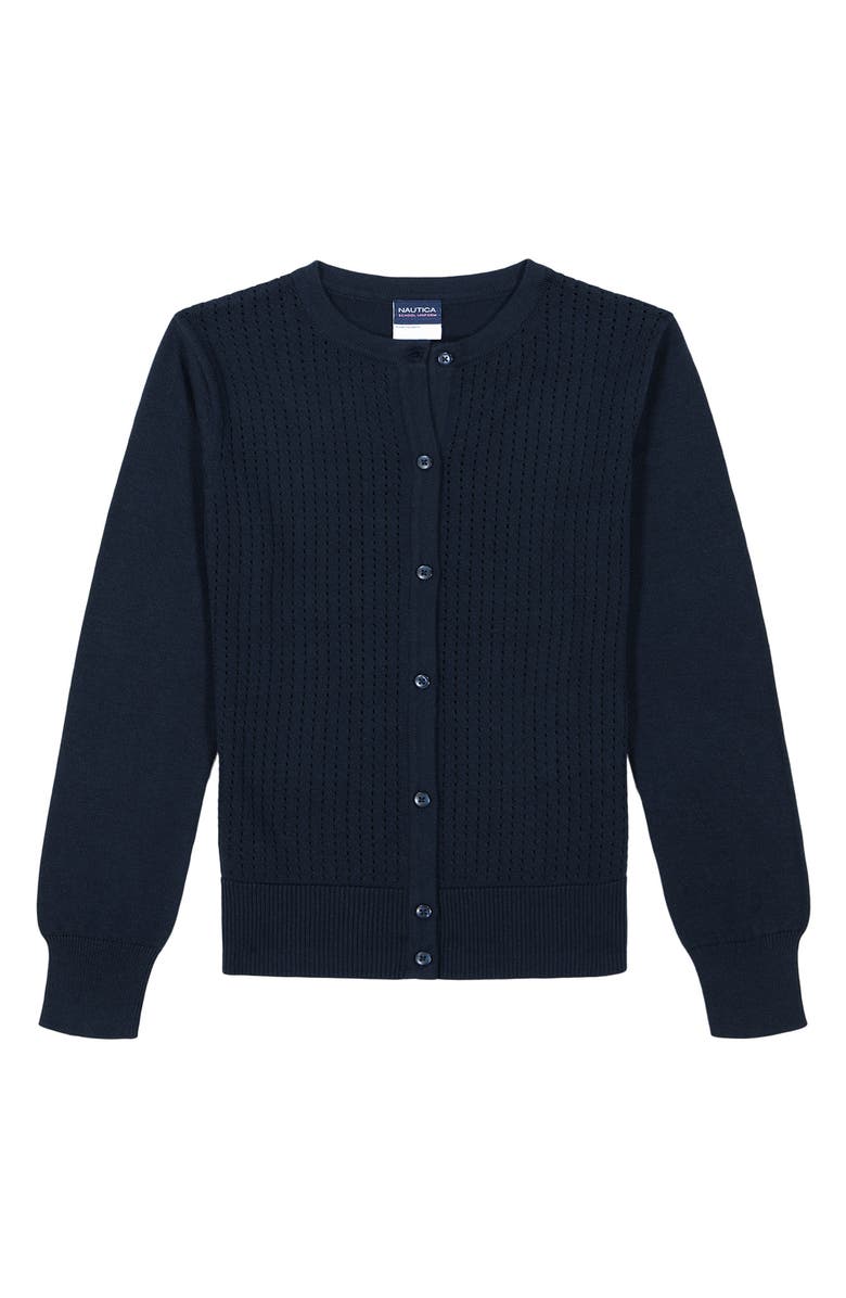 Nautica Kids' Pointelle Cardigan, Main, color, Navy