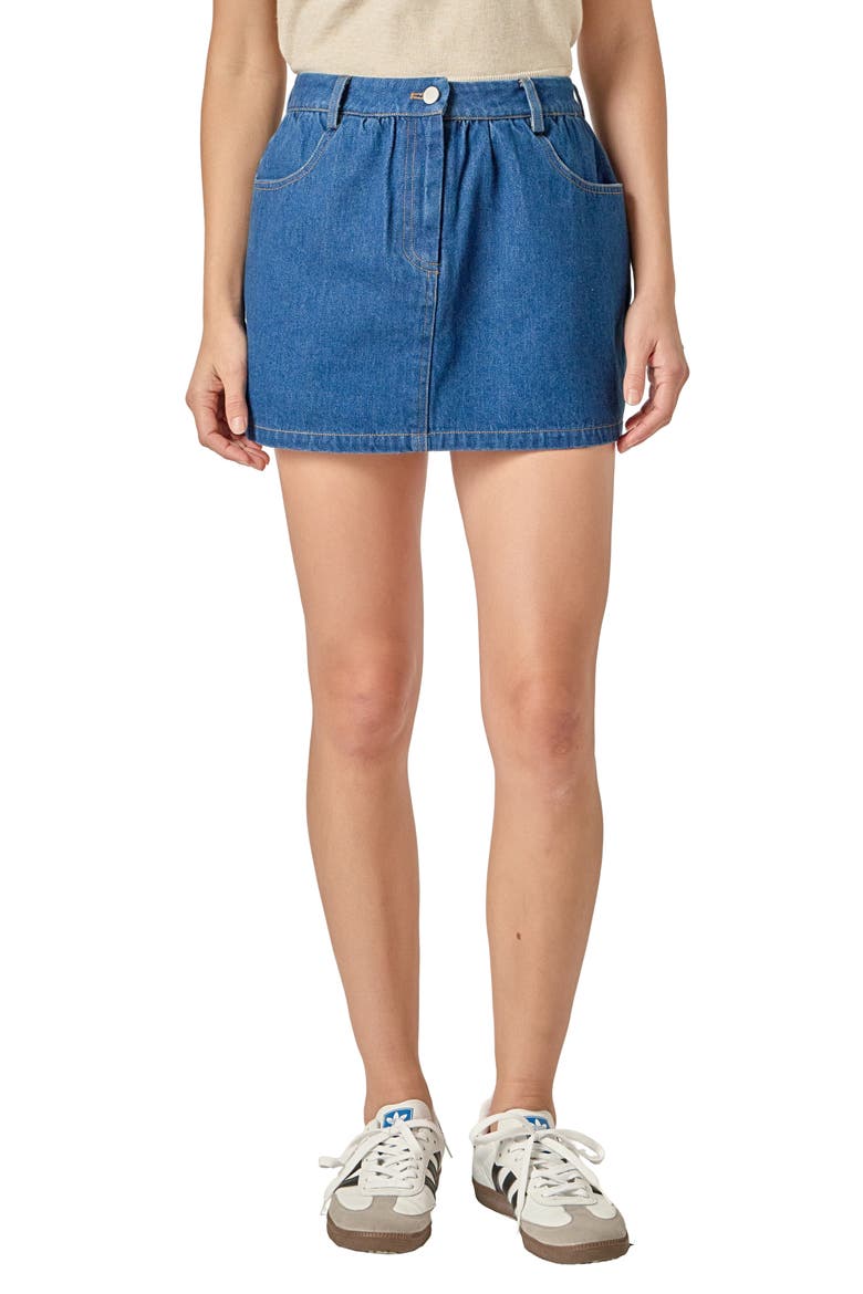 Shirred Denim Miniskort, Main, color, DARK DENIM