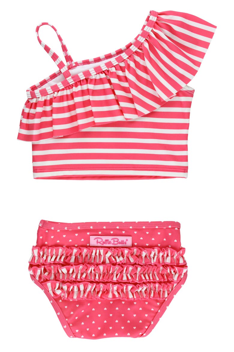 Kids' Hot Pink Heart Ruffle One-Shoulder Two-Piece Swimsuit, Alternate, color, PINK