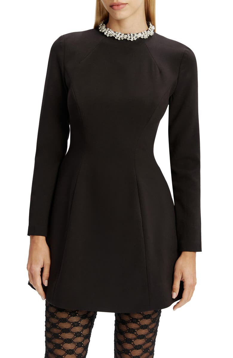 Bardot Delphi Embellished Long Sleeve Minidress, Alternate, color, Black