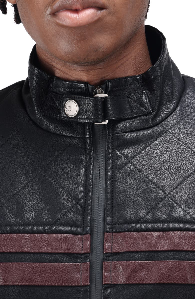 XRAY Faux Fur Lined Grainy Faux Leather Racing Jacket, Alternate, color, Black/ Burgundy