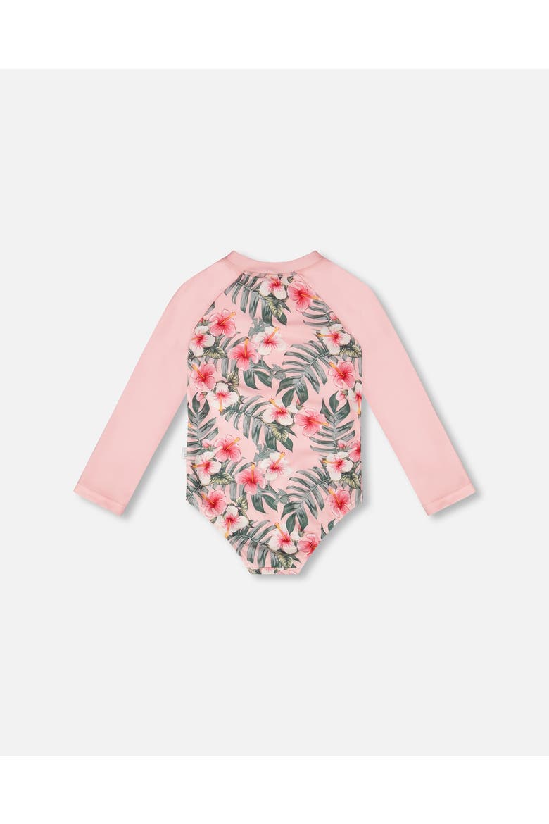 One-Piece Long Sleeve Hibiscus Rashguard, Alternate, color, Pink Hibiscus Print