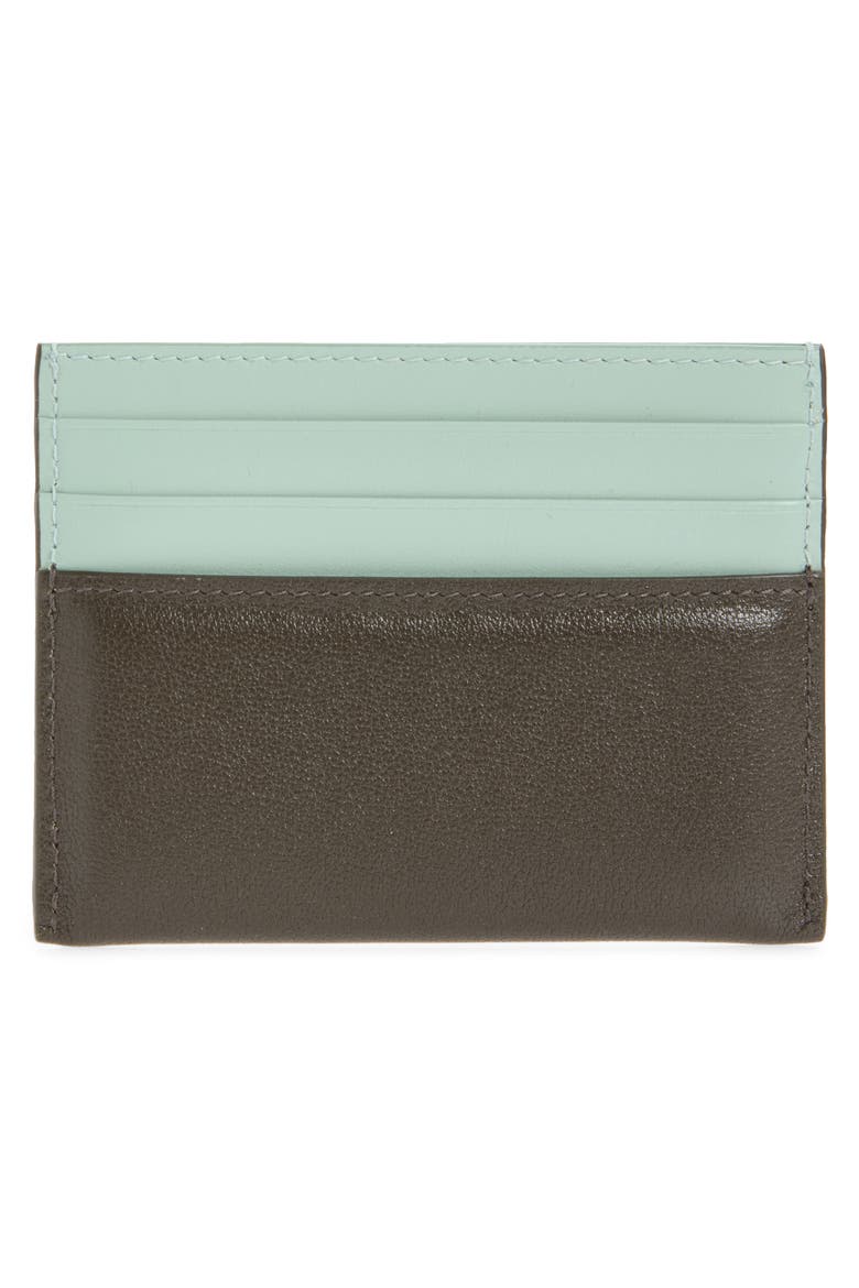 Padded Colorblock Leather Card Case, Alternate, color, GREEN/ BROWN