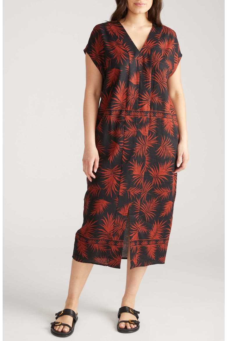 Cabana Linen Blend Caftan Dress, Main, color, BOHEM PRINT