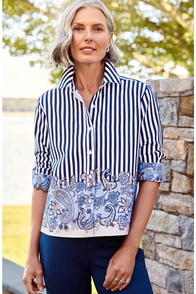 Jodie Stripe Cotton Button-Up Shirt, Alternate, color, BLUE MULTI