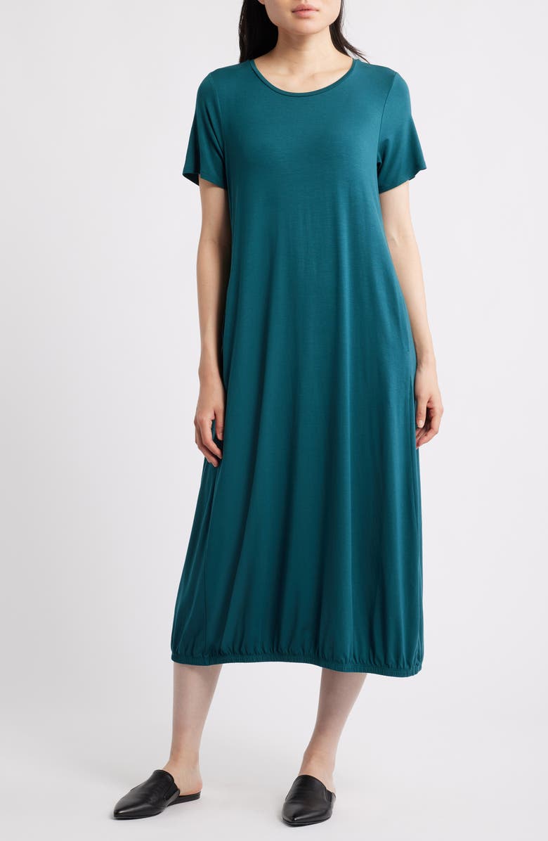 Eileen Fisher Stretch Jersey Lantern Shift Dress, Main, color, Aegean