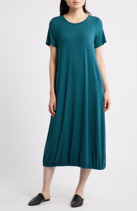 Stretch Jersey Lantern Shift Dress