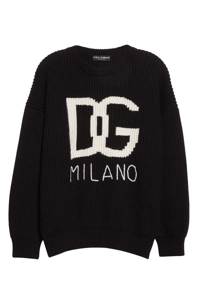 Dolce&Gabbana Intarsia Logo Cashmere & Virgin Wool Rib Sweater, Alternate, color, 