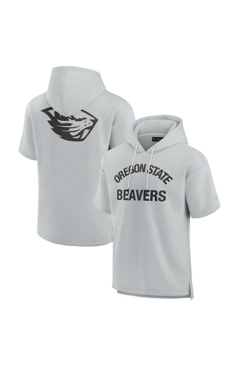 Fanatics Signature Unisex Fanatics Signature Gray Oregon State Beavers Elements Super Soft Fleece Short Sleeve Pullover Hoodie, Main, color, Gray