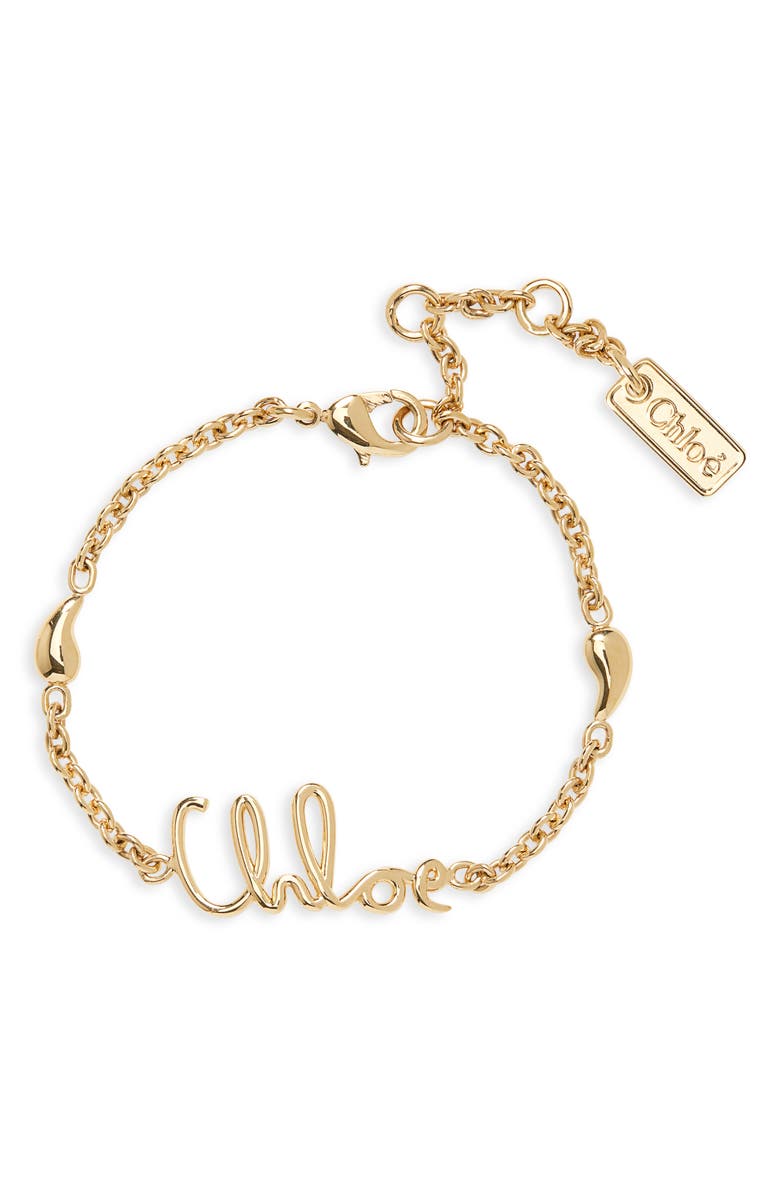 Chloé Script Logo Necklace, Main, color, Vintage Gold