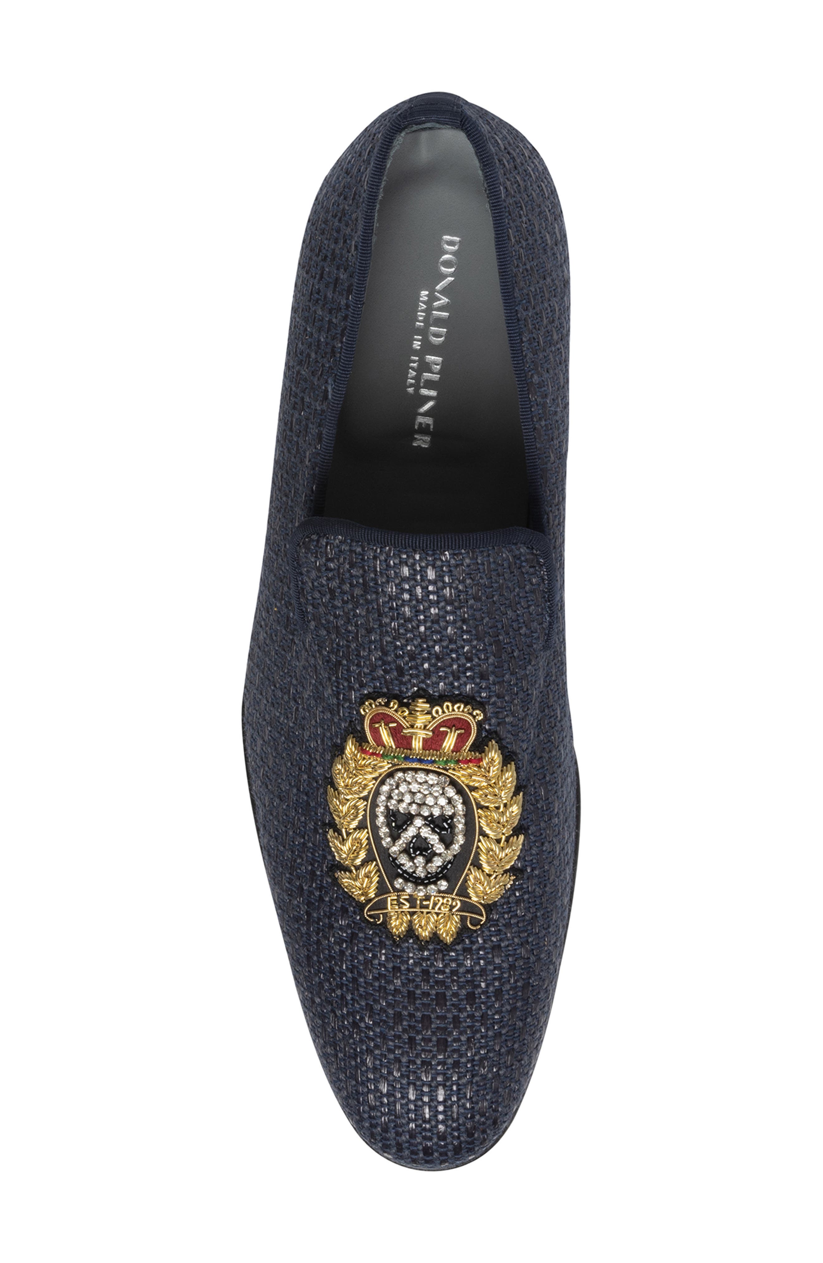 Donald Pliner Crest Embroidered Patch Loafer, Alternate, color, Navy