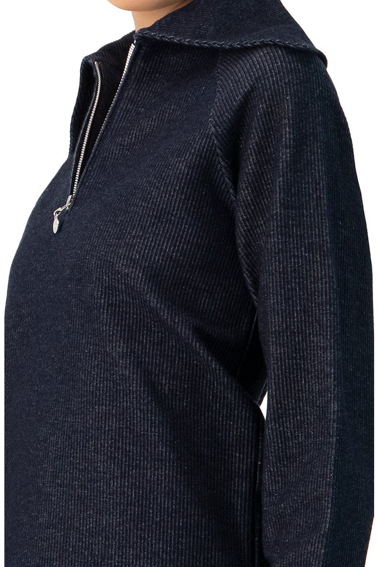 Ribbed Knit Sweater with Neckline Zipper, Alternate, color, Navy Blue