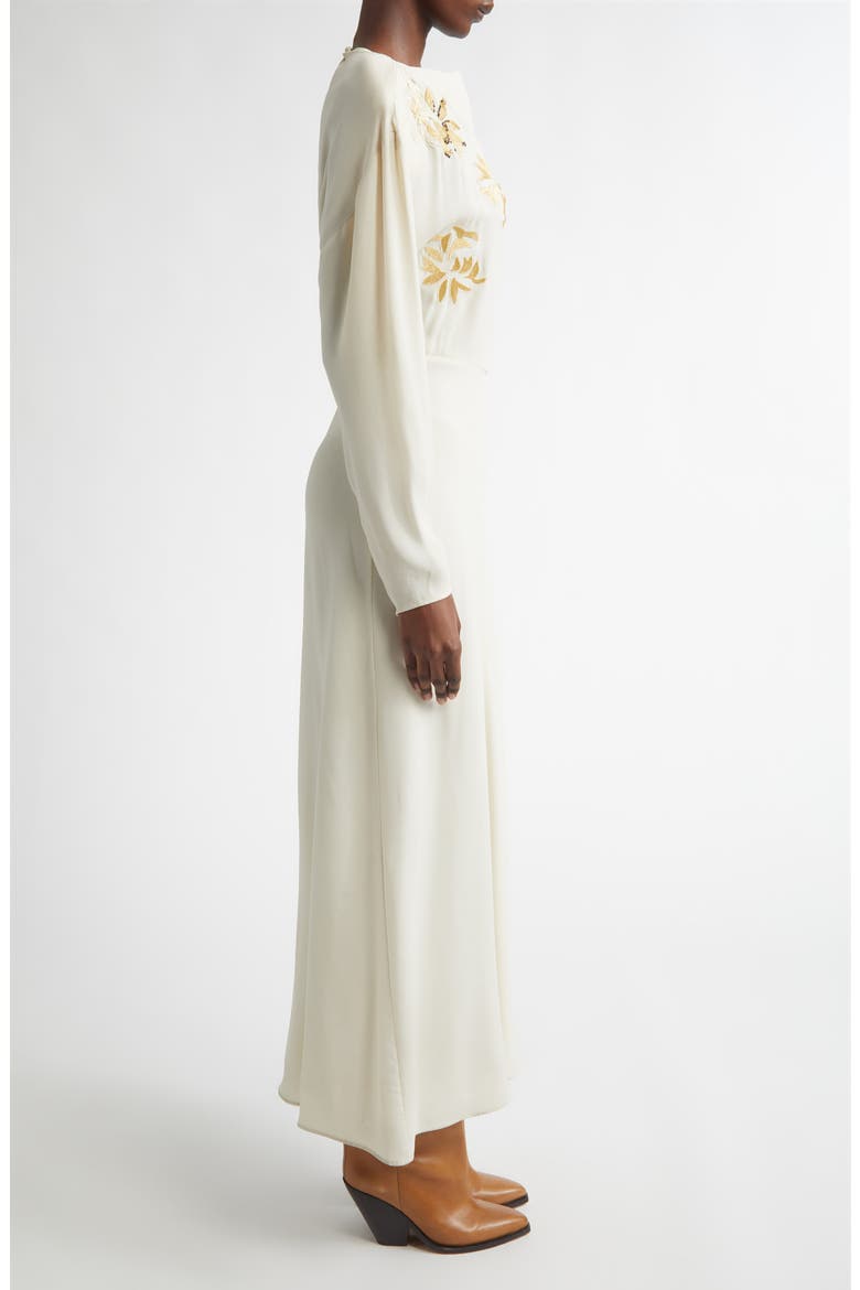 Samsha Long Sleeve Embellished Crepe Maxi Dress, Alternate, color, ECRU