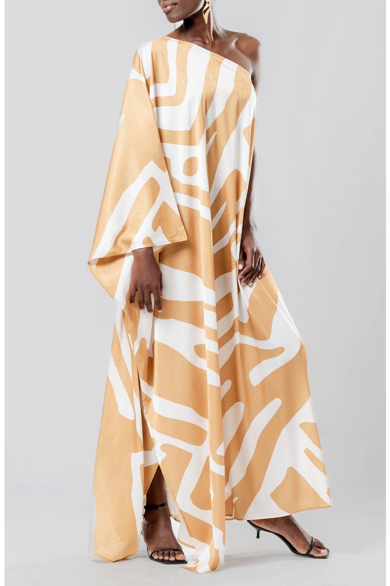 Lava Cream Satu Jacquard One-Shoulder Long Sleeve Maxi Dress, Alternate, color, BEIGE