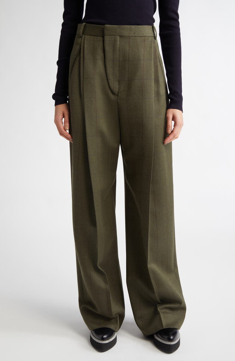 Victoria Beckham Plaid Pleated Wide Leg Trousers, Main, color, 