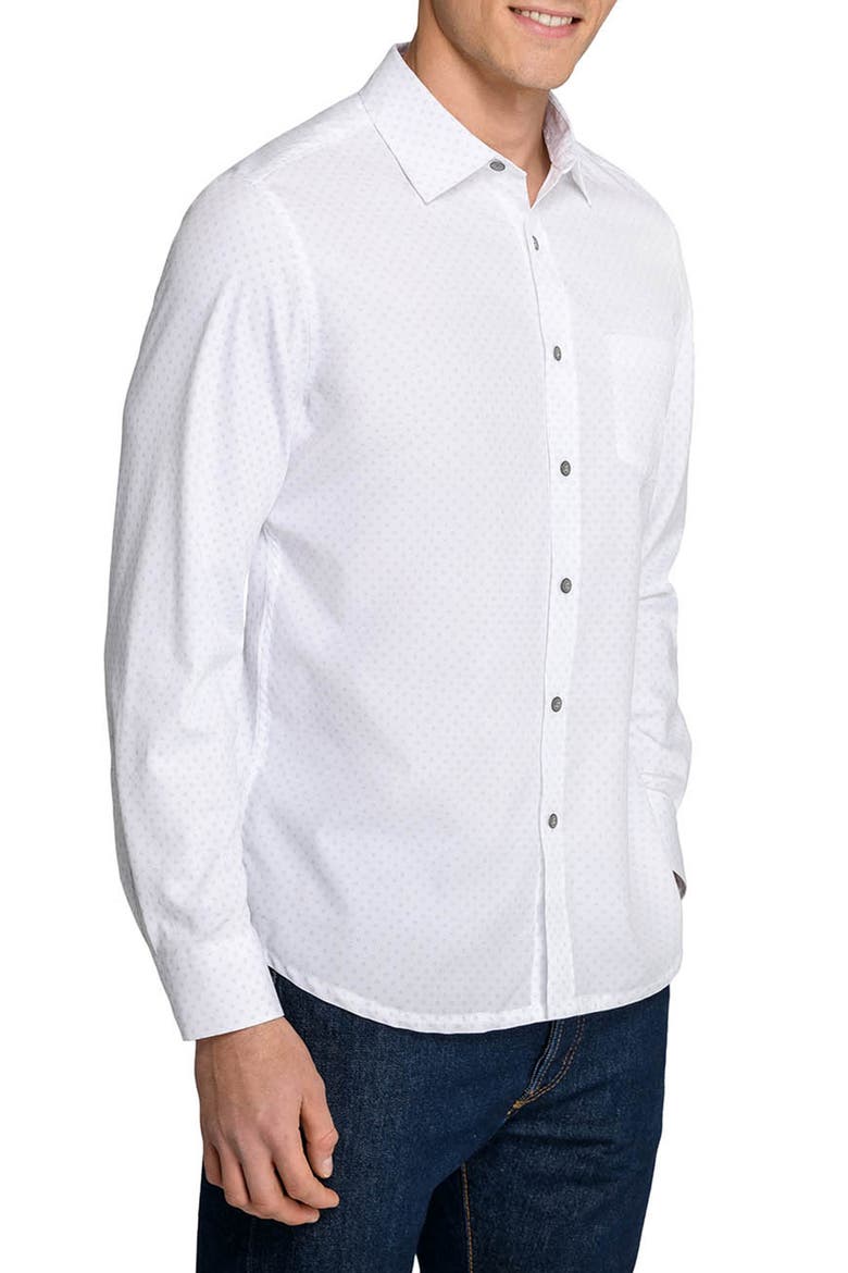 Slim Fit Abstract Floral Dot Reworked Button-Up Shirt, Alternate, color, WHITE