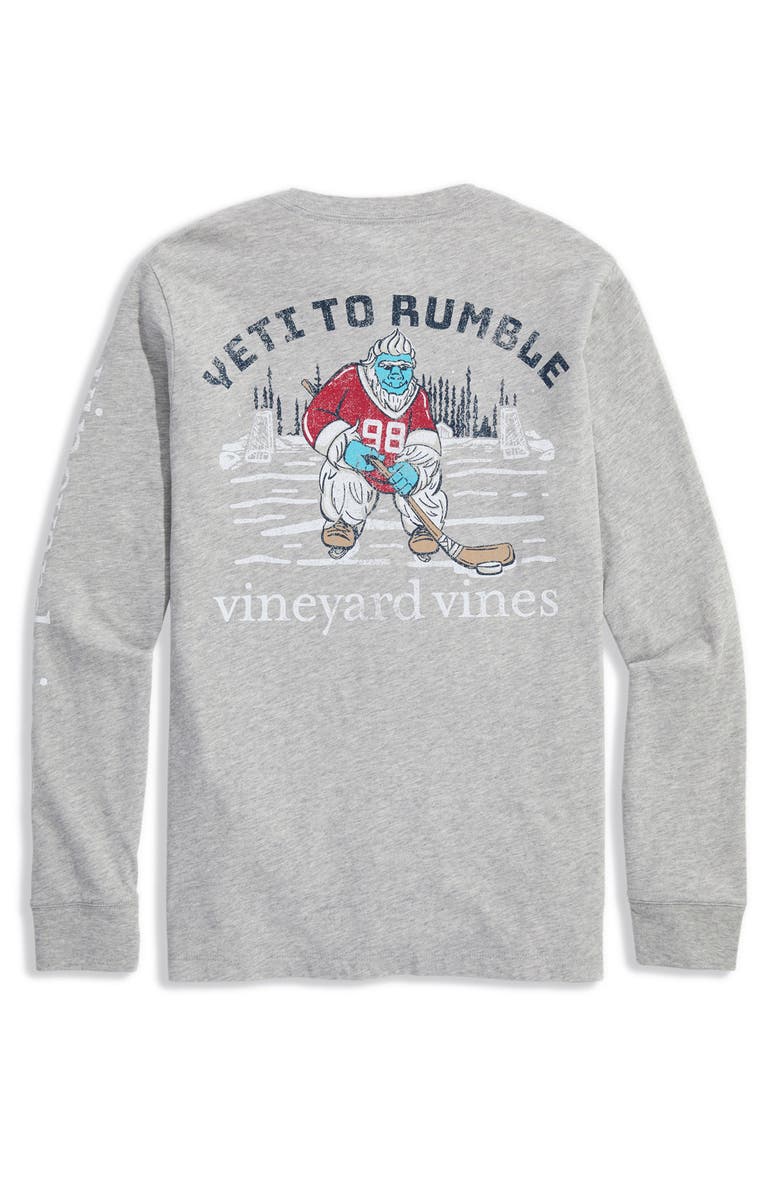 vineyard vines Kids' Yeti Hockey Long Sleeve Cotton Graphic T-Shirt, Alternate, color, Grey Heather