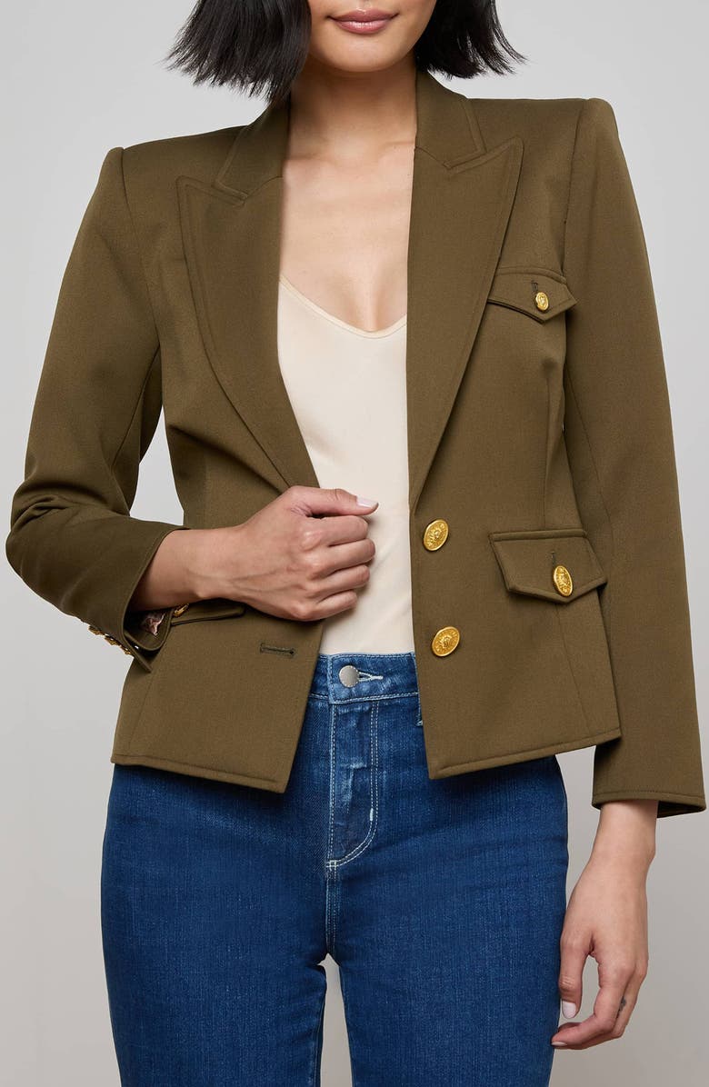 L
AGENCE Wylla Structured Blazer, Main, color, Pine/ Multi Western Snake