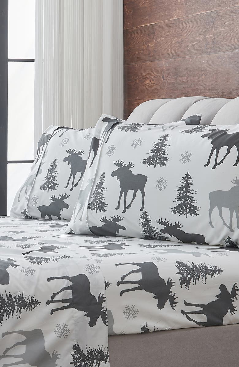 Woven & Weft Lodge Print 4-Piece Microfiber Sheet Set, Alternate, color, Moose