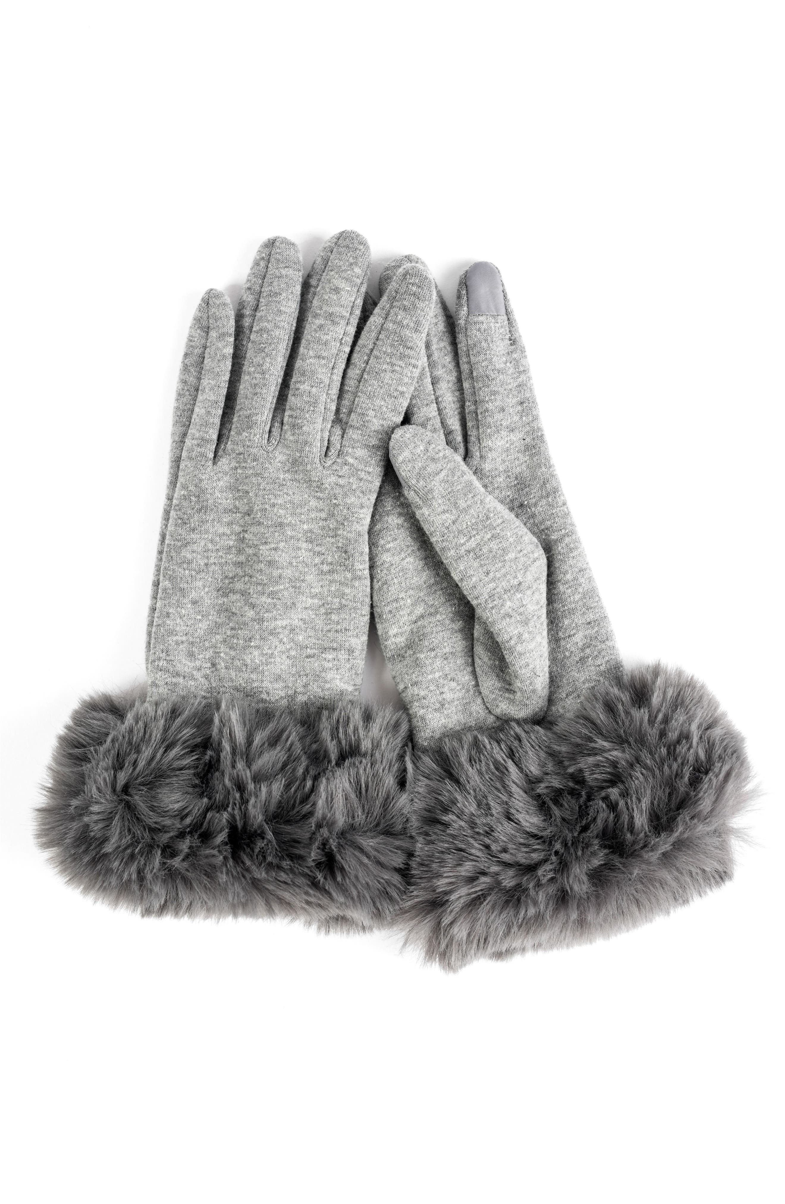 MARCUS ADLER Faux Fur Cuff Jersey Knit Gloves