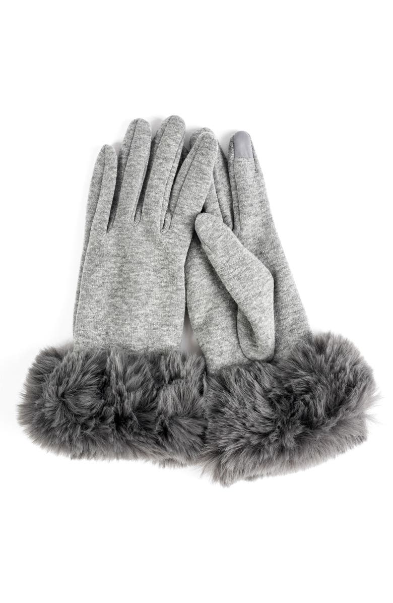 MARCUS ADLER Faux Fur Cuff Jersey Knit Gloves, Main, color, Grey
