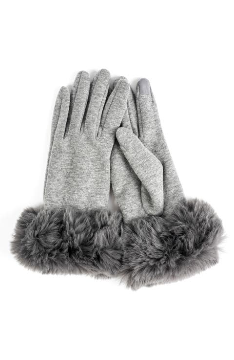 Faux Fur Cuff Jersey Knit Gloves