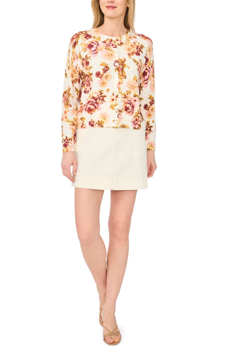 Ted Baker Floral Button Front Crop Cardigan, Alternate, color, New Ivory