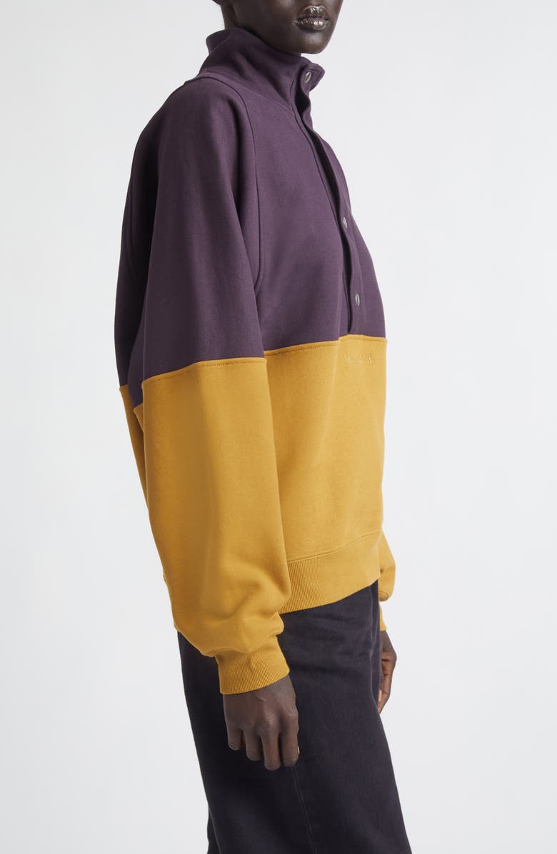 Saint Laurent Colorblock Cotton Fleece Half Snap Sweatshirt, Alternate, color, Raisin / Miel Fonce