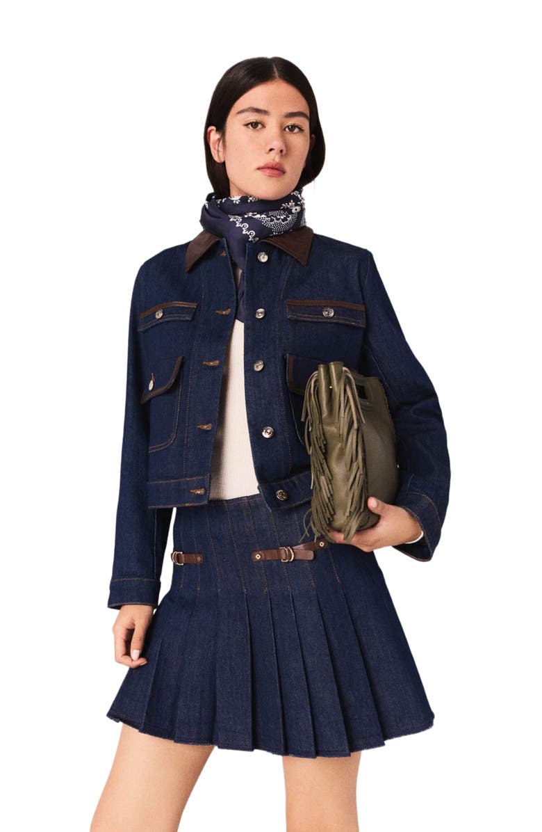 maje Short denim skirt with lining, Alternate, color, Navy