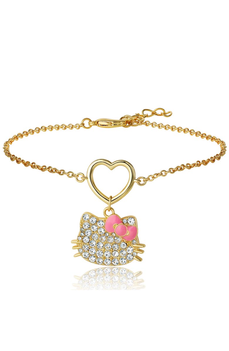 Hello Kitty Pave Heart Charm Bracelet, Main, color, Gold