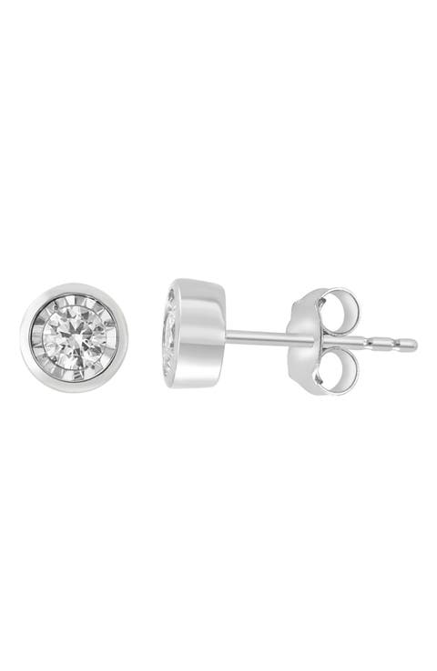 Sterling Silver Diamond Stud Earrings