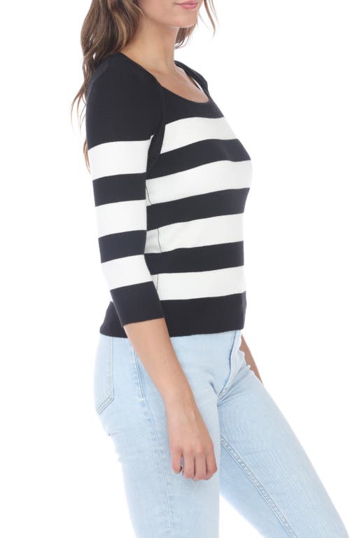 Rain And Rose Three Quarter Sleeve Sweater In Black Stripe
