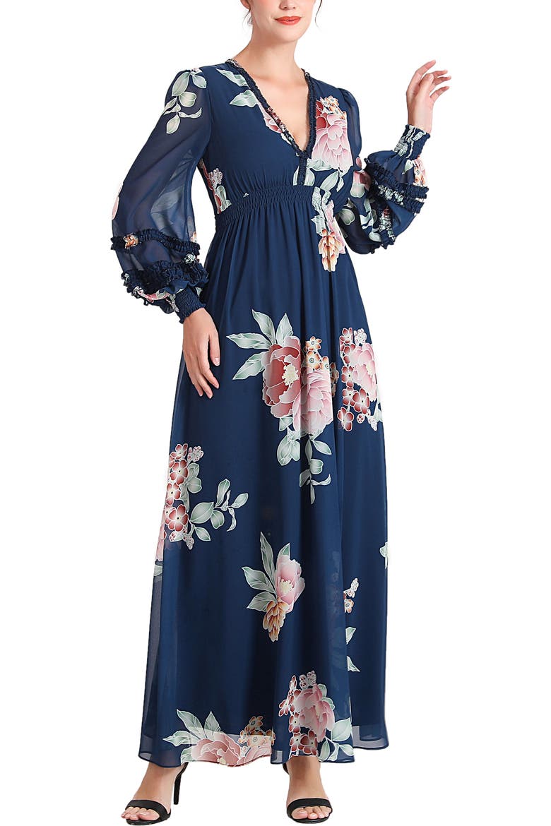 Adell Maternity Maxi Chiffon Dress, Alternate, color, Navy