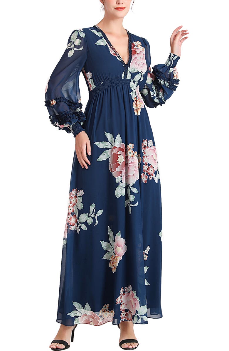 Kimi & Kai Adell Maternity Maxi Chiffon Dress, Alternate, color, Navy