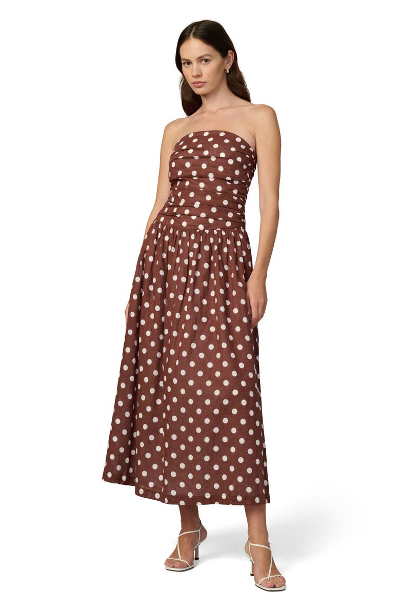 Joe's The Reina Linen Blend Strapless Maxi Dress, Alternate, color, Chocolate/ Ecru Dot