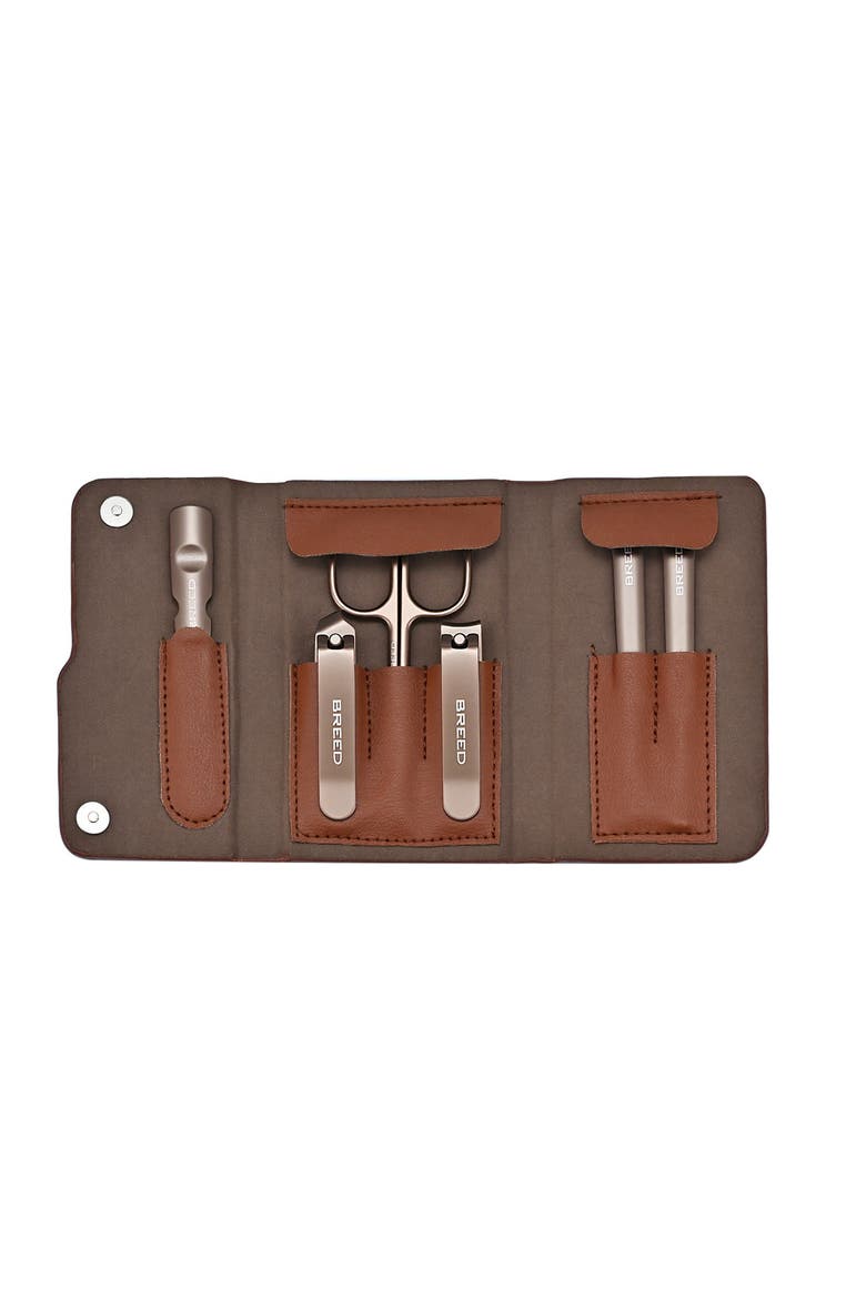 Excalibur 6 Piece Surgical Steel Groom Kit - Travel Roll Case, Main, color, Brown