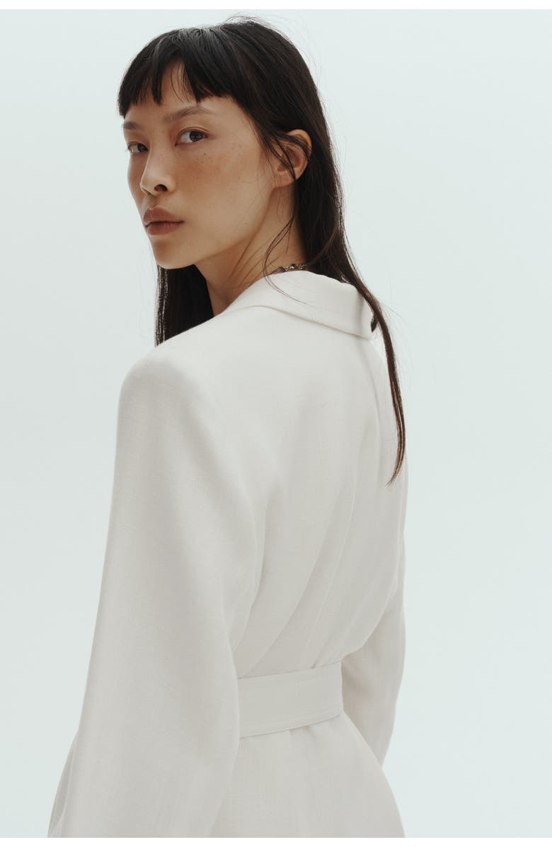 H&M Textured-weave Tie-belt Blazer, Alternate, color, Cream