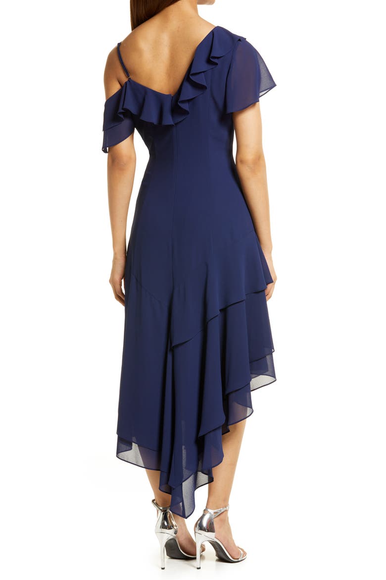 Chiffon One-Shouder Dress, Alternate, color, NAVY