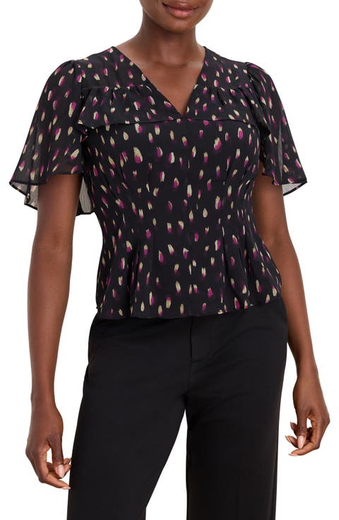 Petal Pusher Flutter Sleeve Chiffon Top