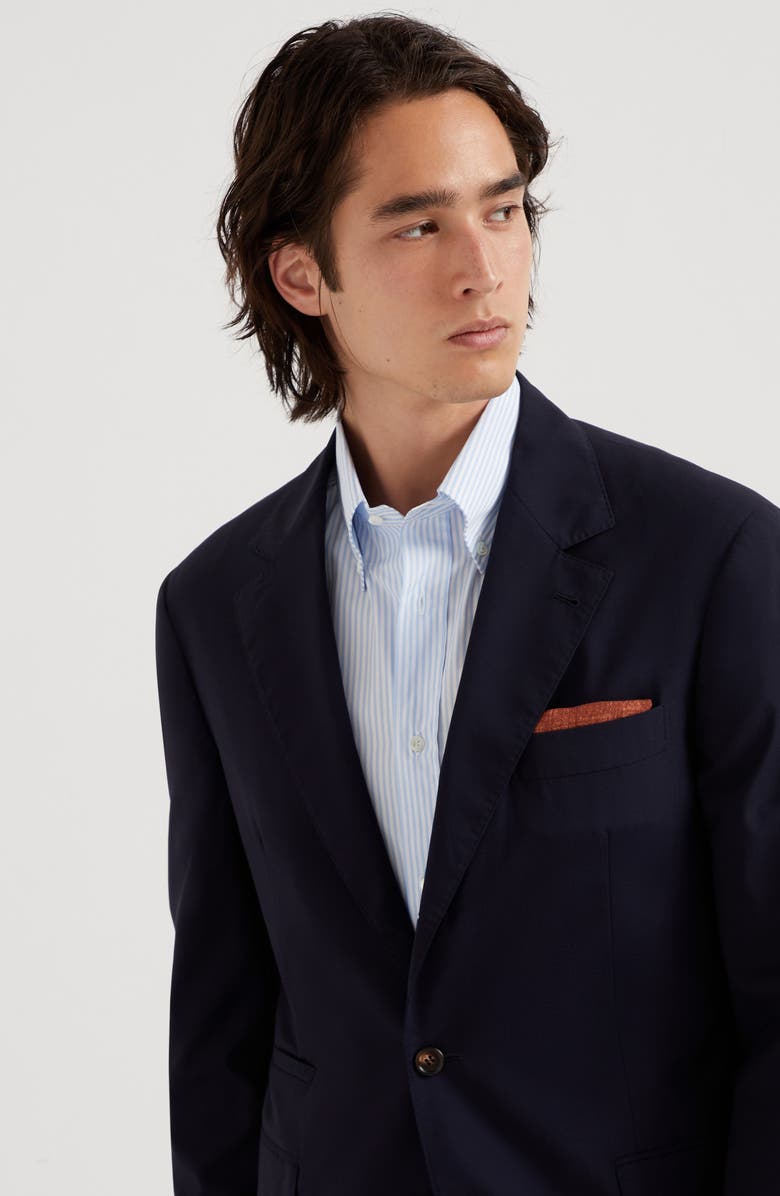 Brunello Cucinelli Wool and silk blazer, Alternate, color, Navy Blue