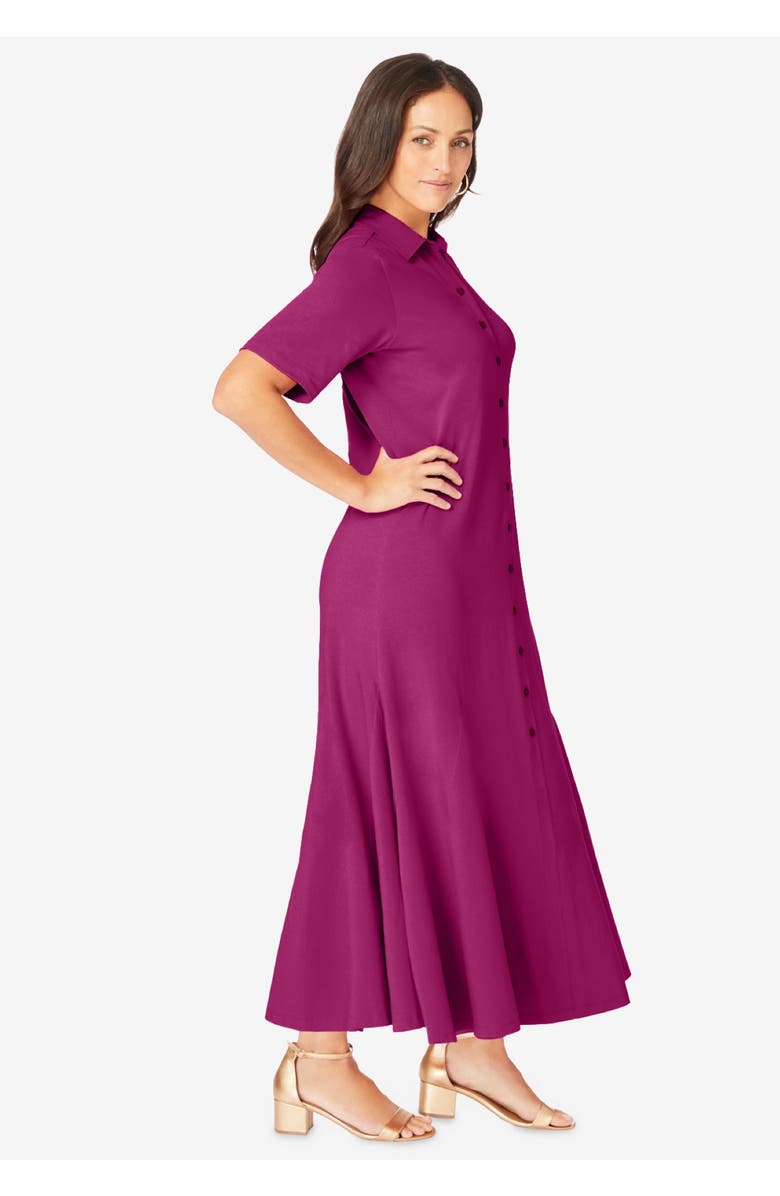 Jessica London Stretch Cotton Button Front Maxi Dress, Alternate, color, Dark Sapphire