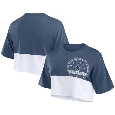 Women's Fanatics Branded Navy/White Dallas Cowboys Boxy Color Split Cropped T-Shirt