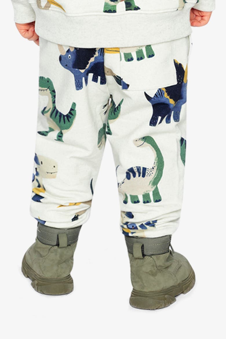 Dinosaur Fleece Drawstring Waist Ribbed Cuff Sweatpants, Alternate, color, Beige Dinosaur Print