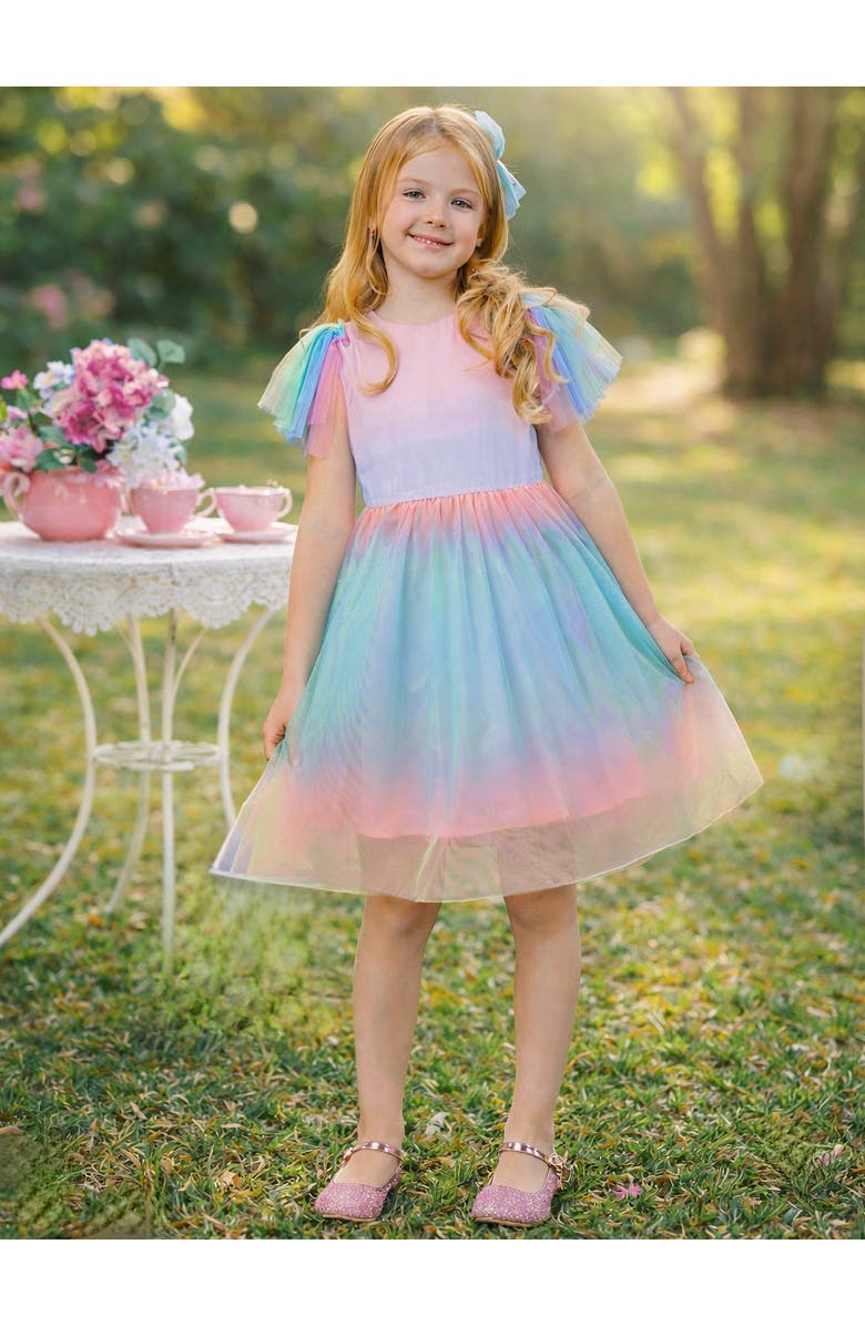 Mia Belle Girls Cotton Candy Dreams Flutter Sleeve Party Dress, Alternate, color, Pink